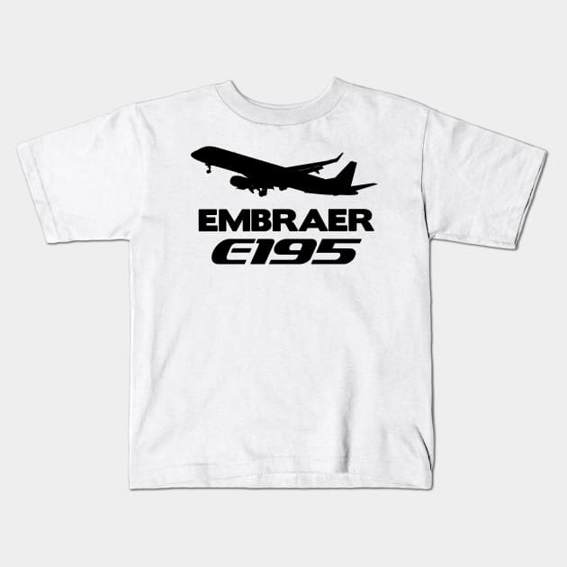 Embraer E195 Silhouette Print (Black) Kids T-Shirt by TheArtofFlying